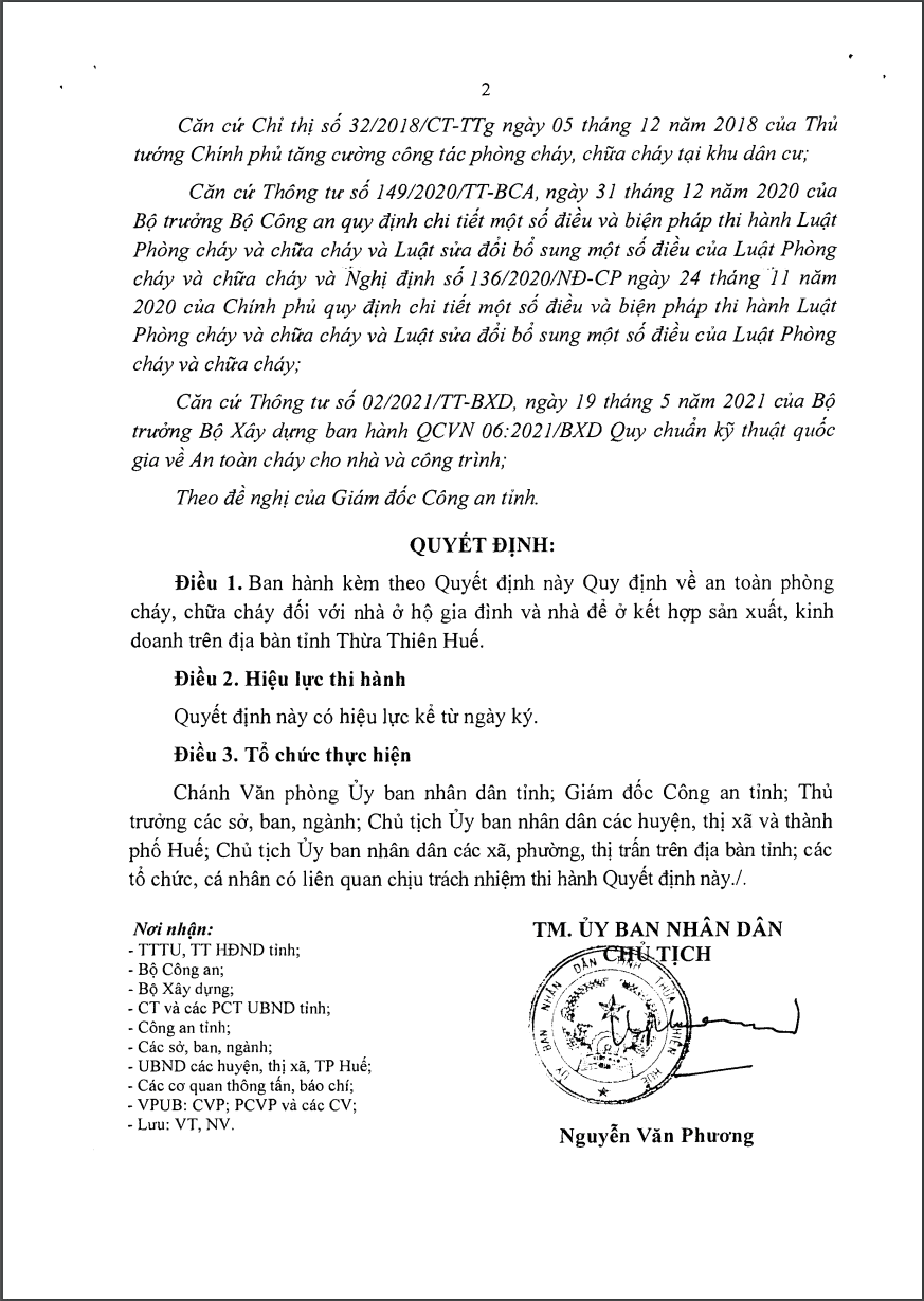 PCCC tỉnh Thừa Thiên Huế: Quyết định số 228/QĐ-UBND tỉnh Thừa Thiên Huế, ngày 18/01/2022
