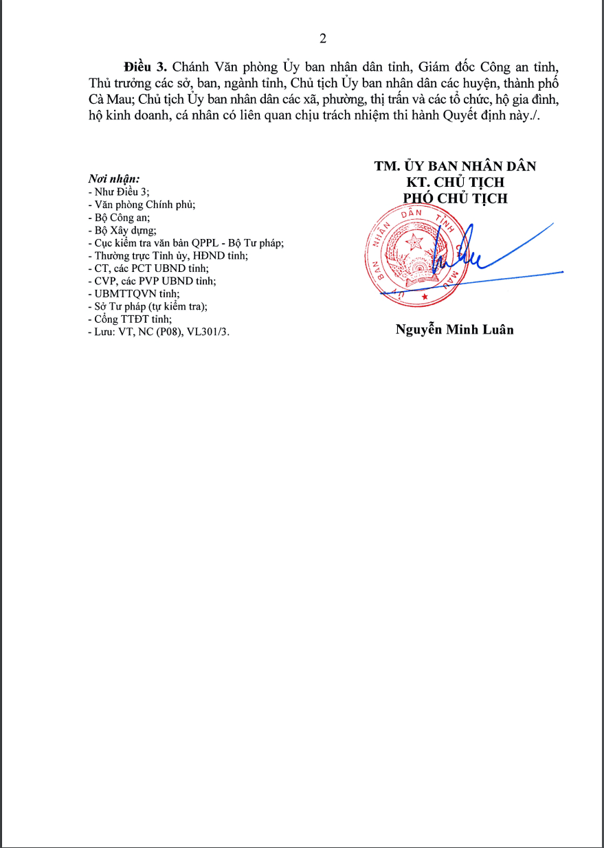 PCCC tỉnh Cà Mau: Quyết định 08/2022/QĐ-UBND tỉnh Cà Mau, ngày 17 tháng 02 năm 2022.