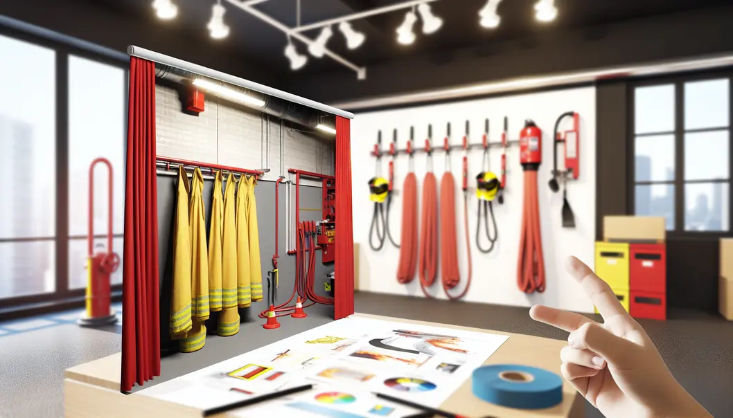 Rèm ngăn cháy 1 Mành rèm ngăn cháy dạng cuộn lắp trên trần, tự động hạ xuống khi có tín hiệu báo cháy
