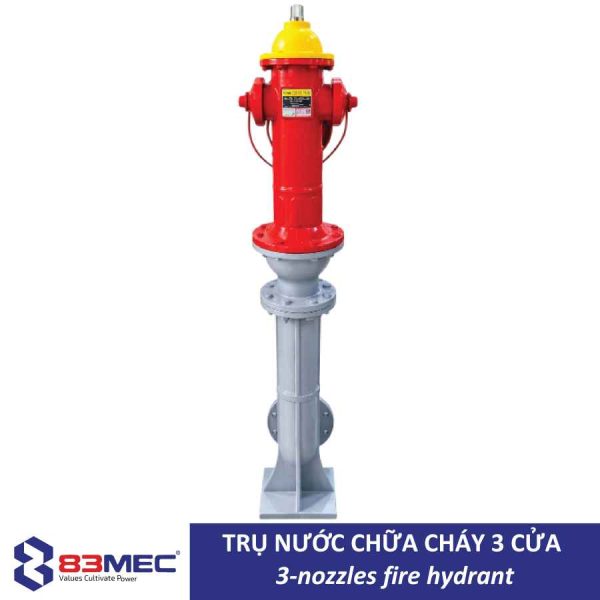 Họng tiếp nước 1 cửa D65 3 Trụ nước chữa cháy 3 cửa 83MEC theo TCVN 6379:2024