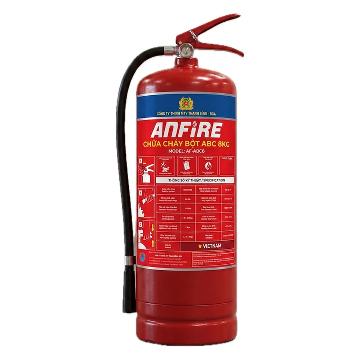 Bình chữa cháy bột ABC 8kg Defire 2 Bình chữa cháy bột ABC 8kg Anfire AF-ABC8 tương đương Defire DF-ABC8