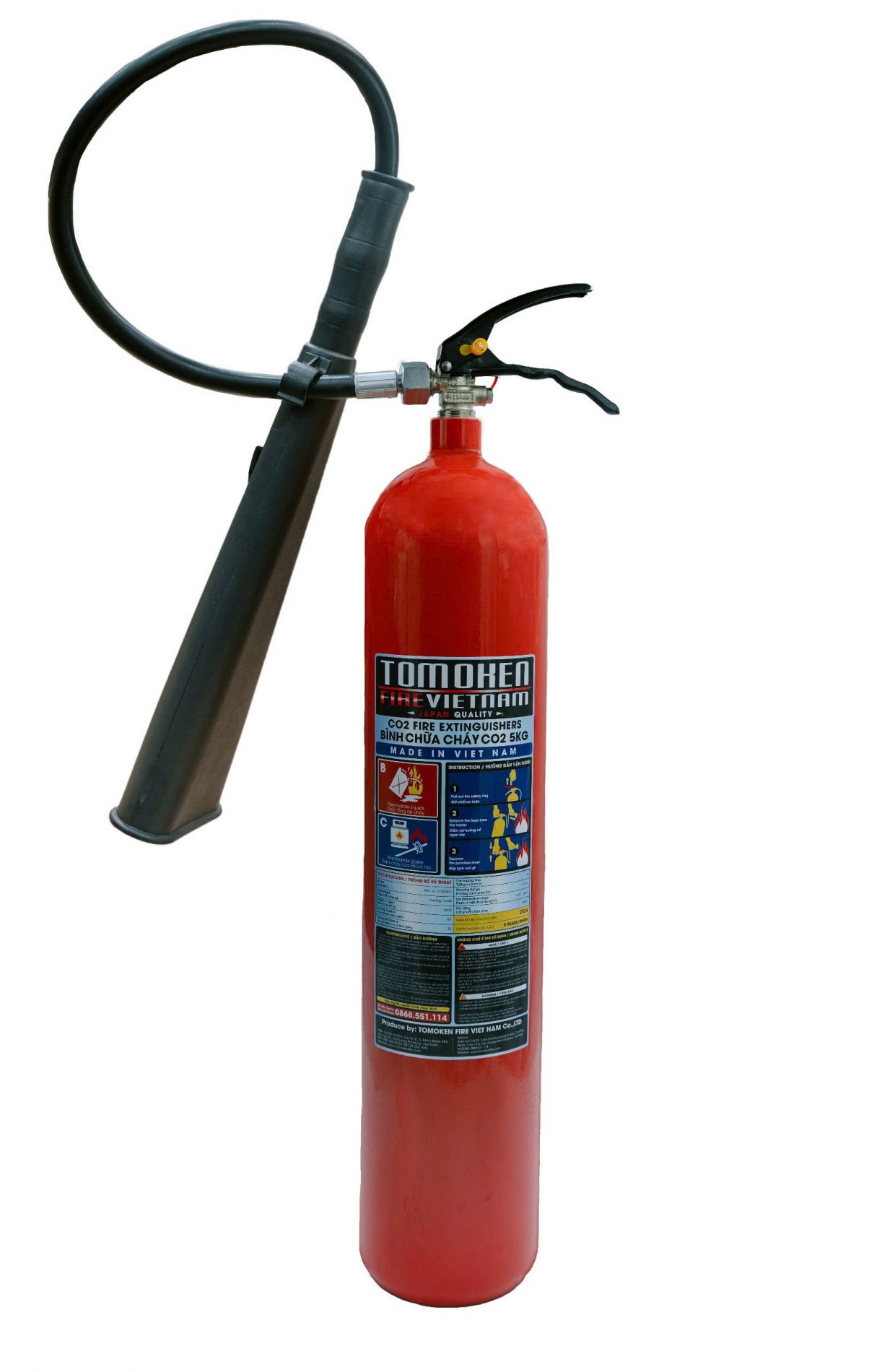 Bình chữa cháy xách tay khí CO2 5kg Tomoken 1 Bình chữa cháy xách tay khí CO2 5kg Tomoken TMK-VJ-CO2/5kg