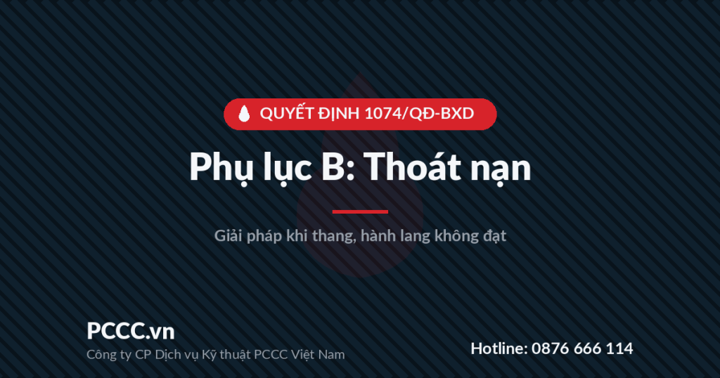 Thiếu thang thoát nạn, hành lang hẹp, cửa buồng thang sai hướng — giải pháp theo Phụ lục B Quyết định 1074/QĐ-BXD Thiếu thang thoát nạn, hành lang hẹp, cửa buồng thang sai hướng — giải pháp theo Phụ lục B Quyết định 1074/QĐ-BXD