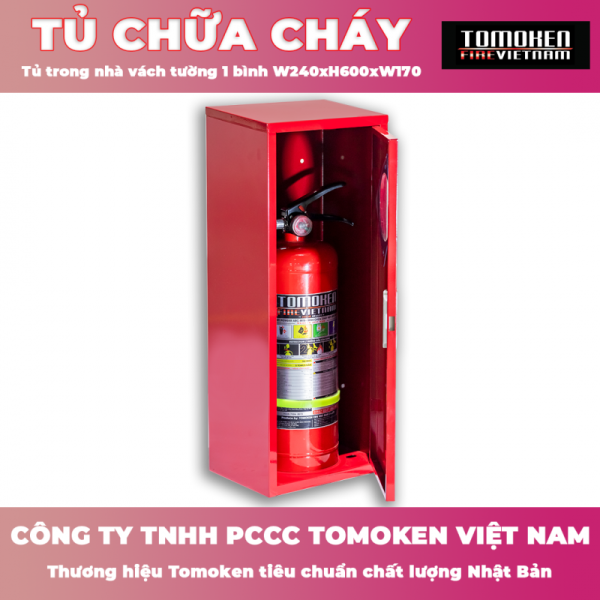 KỆ ĐỂ BÌNH CHỮA CHÁY TOMOKEN 7 Tủ chữa cháy vách tường 1 bình Tomoken TMK-VT1B-0.6 - mã TMK-VT1B-0.6