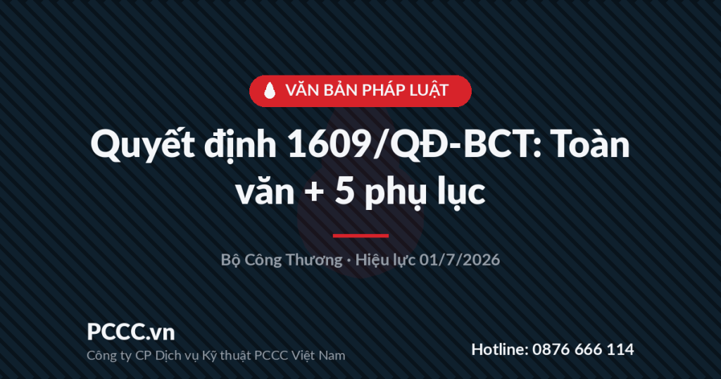 Quyết định 1609/QĐ-BCT: toàn văn + 5 phụ lục giải pháp kỹ thuật PCCC (Bộ Công Thương) Quyết định 1609/QĐ-BCT: toàn văn + 5 phụ lục giải pháp kỹ thuật PCCC (Bộ Công Thương)